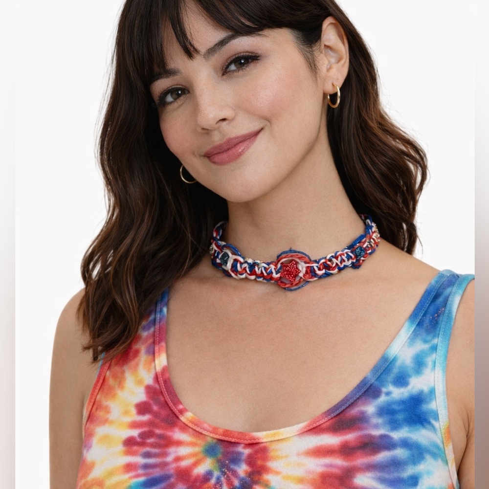 Handmade Hemp Choker Necklace | Tie Dye Hippie Festival Raver Jewelry